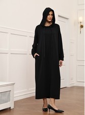 Bat Sleeve Abaya Muslim Women Causal Loose Long Dress Kaftan Hooded Robe Islamic