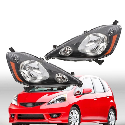 For 2009-2014 Honda FIT Black Housing Headlights Headlamps Pair 09-14 Left+Right - Picture 3 of 10