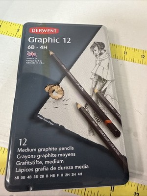 Estate Derwent Graphic Pencils 6B-4H 12 Artist Medium New Made In uk bin 4 bag