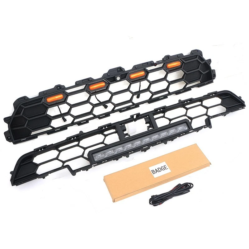 Black Front Grille + Lower Grille Fit For Toyota 4Runner 2025 W/Led&Light Bar - Image 4 of 4