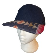Pendleton Wool Western Wear SW Aztec Navy Blue Pattern Hat Cap Leather Strapback