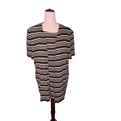 Megan Lee Striped Knit Top Two-fer Short Sleeve Layer Earth Tones Sz 18 USA Made
