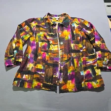 CJ Banks Women shirt jacket 2X Plus Abstract Cotton Button Abstract art wear