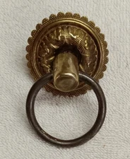 ANTIQUE HEAVY BRASS DROP RING DRAWER, DESK,BIN, DOOR PULL, 1  1/2 IN. DIA. RING