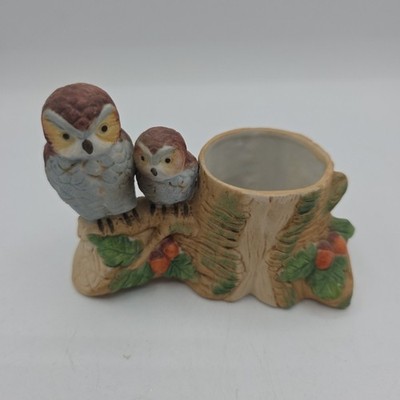 Vintage Nature s Encore By New Trends Bisque Porcelain Owl Candle Holder