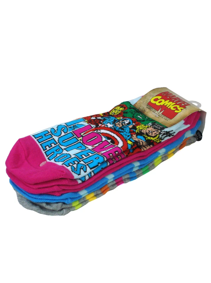 I Love Super Heroes Women's Ankle-High Socks 4-Pack Marvel Comics Brand New - Image 2 of 4
