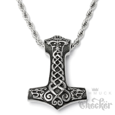Massiver Thorhammer Mjölnir Gott-Vater Wodan Odin Wölfe Edelstahl Wikinger Kette