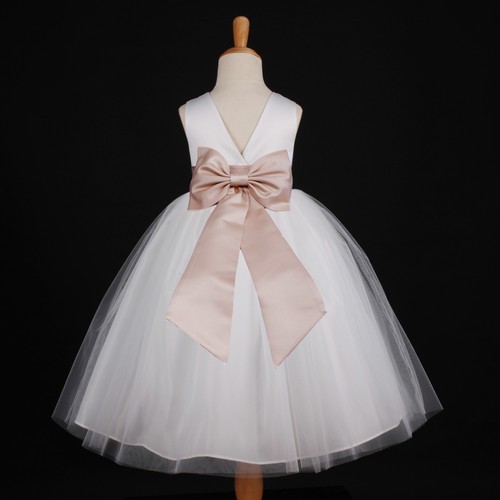 White Wedding Pageant Flower Girl Dress Many Colors 12M 18M 2 4 5/6 7/8 9/10 12 - Picture 9 of 31