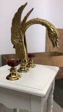 Gold PVD 8" widespread 3 Holes lavatory Crystal swan sink faucet Deck mount