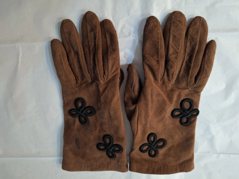 Guantes de cuero gamuza marrón 2 tonos chocolate forrados de vellón para mujer talla 7,5 Foto 2 de 4