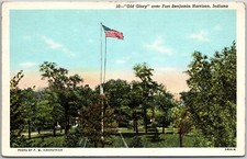Indiana IND, 1944 Old Glory Over Fort Benjamin Harrison, Flag, Vintage Postcard