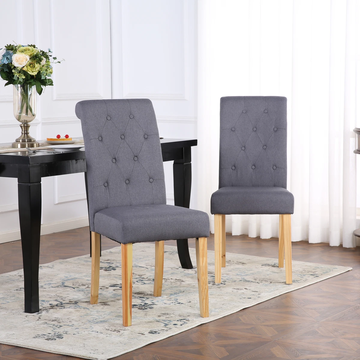 4 x DELUXE FABRIC DINING LIVING ROOM CHAIRS SCROLL HIGH BACK DARK