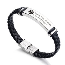 Personalised Medical Alert Mens Bracelet Custom Engraved ID Name Phone Wristband