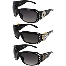 Rodeo Queen 3 Pairs of Fashionable Riding Sunglasses for Women Black Frame w/