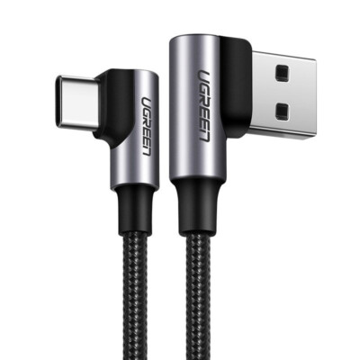 Ugreen Winkel-USB auf Typ-C Kabel 1m Grau QC3.0 Schnellladung