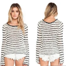 Free People Sweater Downy Stripe Pullover Bell Sleeve Ivory Combo Size XS
