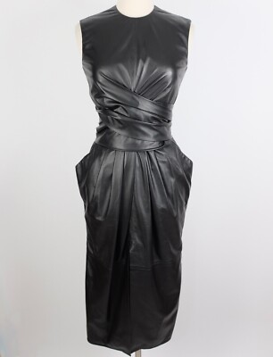 Altuzarra Tippi lamb leather dress 36 US 4 midi wrap black sleeveless $2795  | eBay