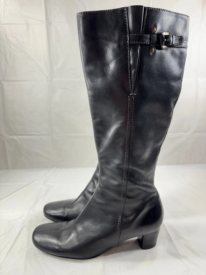 Ecco Bremen Black Leather Tall Heeled Boots Adjustable Calf Size 7-7.5 US 38EU - Image 4 of 4