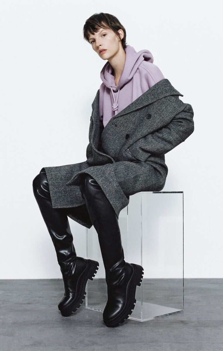 Zara Black Vegan Faux Leather Track Sole Over The Knee Boots Zara Black Vegan Faux Leather Track Sole Over The Knee Boots