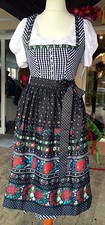 Designer Dirndl, Baumwolle, schwarz, weiß, kariert, floral, Wenger, rot, Gr. 40