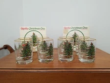 Set of 8 Spode Christmas Tree Double Old Fashioneds Cocktail Liquor Rock Glasses