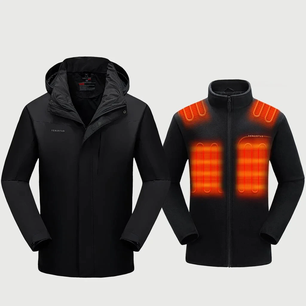 Venustas men s 3 in 1 Heated Jacket with Battery Pack 7V Ski