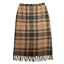 Vintage Requirements Brown Plaid Fringe Skirt