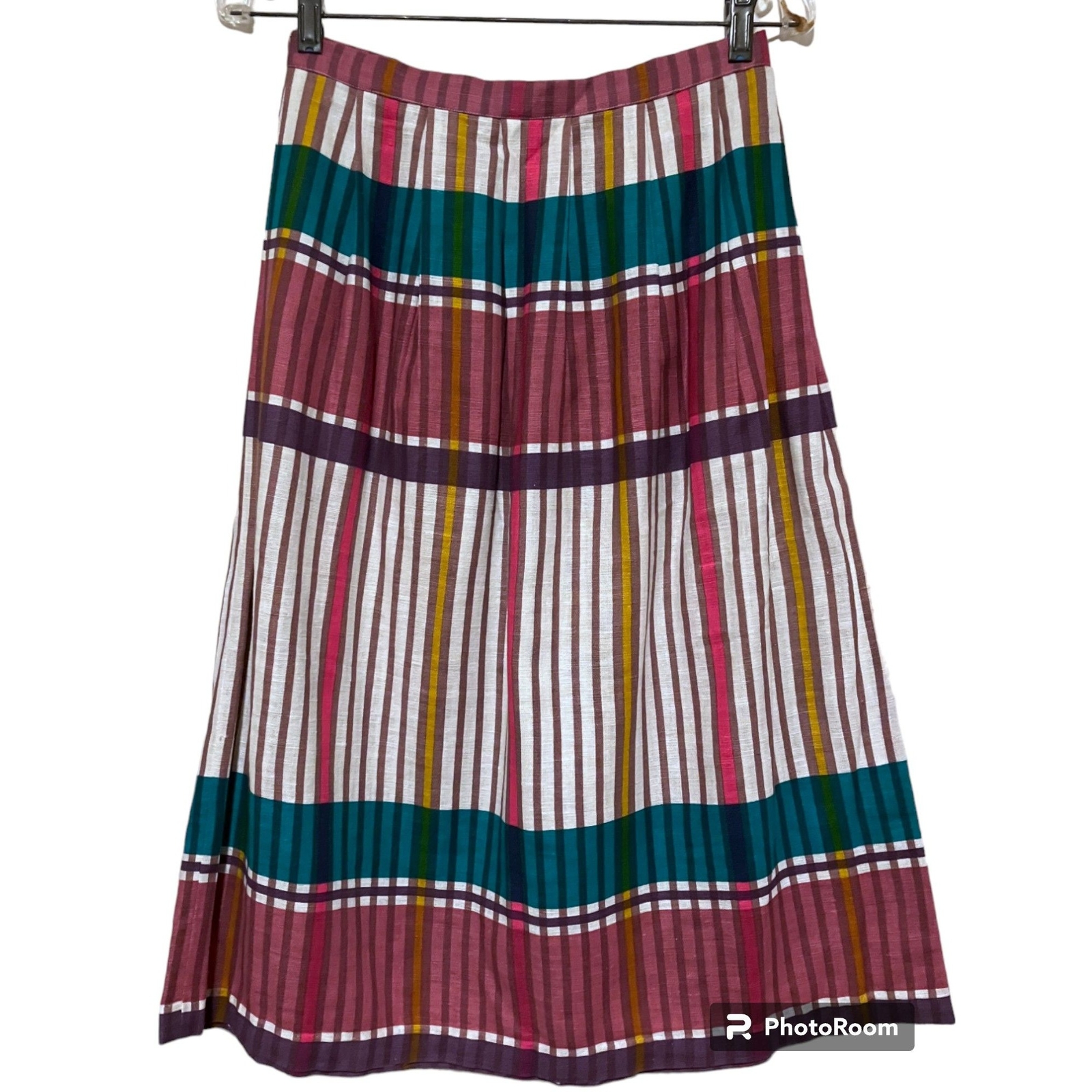 Vintage Midi Skirt 8 Cotton Striped Cottage Rainbow Coquette Festival Boho-image