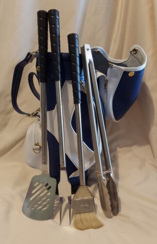 Vintage SPORT CHEF Mini Golf Bag Blue/white Grill Set Promo Golf Bag w/utensils - Afbeelding 1 van 9