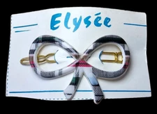 Vintage Hair Barrettes - French Made Tartan Design Bow Barrette - 1960s