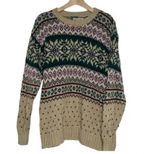 Aeropostale Sweater Large Tan Vintage 90s Fair Isle Ramie Cotton Knit Crewneck