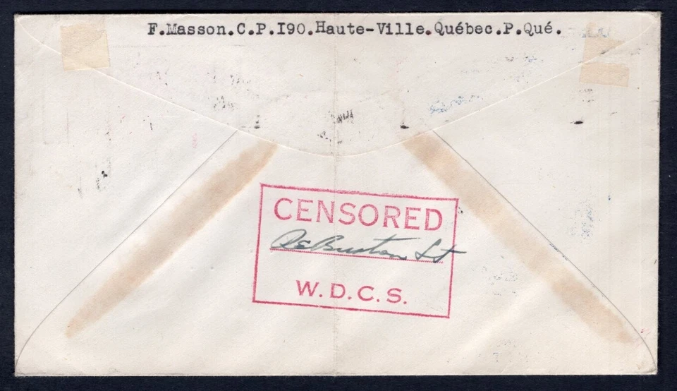 Cubierta censurada nacional WDSC de Quebec 1945. Estación de Control de Enfermedades de Guerra Foto 2 de 2