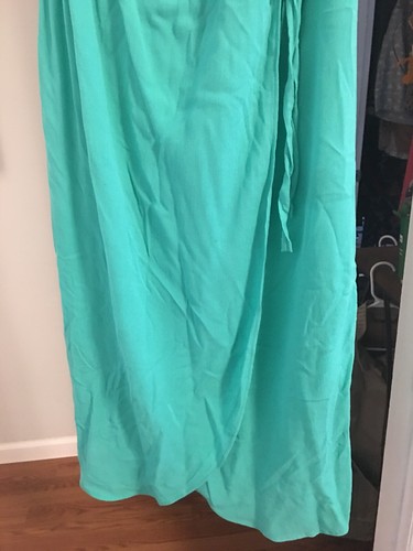 Ella Moss Womens Sz M Green Strapless Drawstring Tie Faux Wrap Midi Dress R1 - Picture 4 of 9