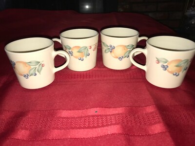 Set of 4 Vintage CORELLE Corning ABUNDANCE Coffee Mug Tea Cup Beige Fruit Peach