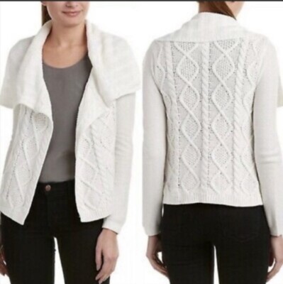 CAbi #193 Cable Knit Open Front Shawl Collar Cardigan Sweater