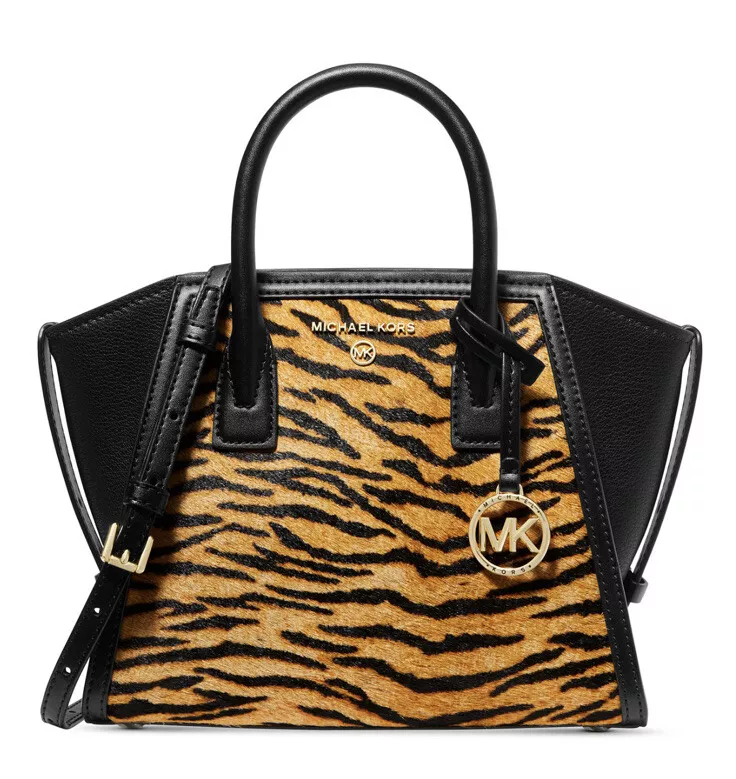 New Michael Kors Tiger Print Calf Hair Avril Top Zip Satchel Bag Marigold New Michael Kors Tiger Print Calf Hair Avril Top Zip Satchel Bag Marigold