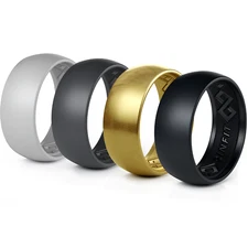 Silicon Rings for Men by Rinfit. Soft&Safe Wedding Band. Step Edge 4/7 Rings Set
