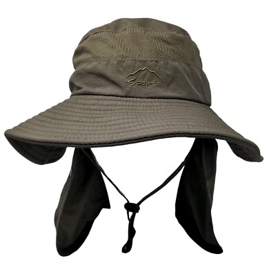 Sport Sun Hat Bucket Hat Green One Size Embroidered Ear Flaps Wide