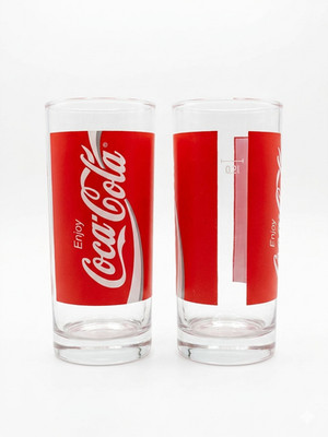 Vintage Coca-Cola 2er Set Glas Becher 0,2L Red Ribbon Logo Coke Gläser