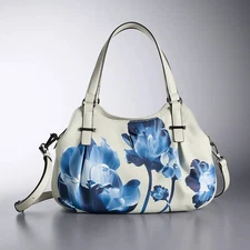 Simply Vera Vera Wang Women's Silver Xray Blue Floral  Buena Satchel Bag - NWT