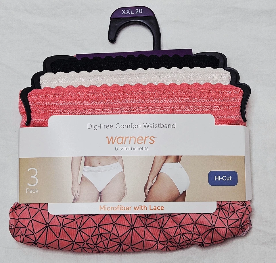 Warners Blissful Benefits Hi-Cut Microfiber w/ Lace 3 Pack Choose M XL XXL XXXL - Image 3 of 4