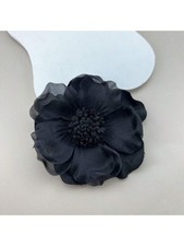 Black Organza Rose Flower Brooch For Women Pa...