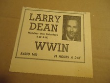 Larry Dean WWIN Radio 1400 BALTIMORE MD  1965  newsprint ad