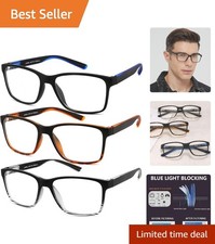 Stylish Men's Reading Glasses - 3-Pack with Blue Light Blocking  Spring Hinge