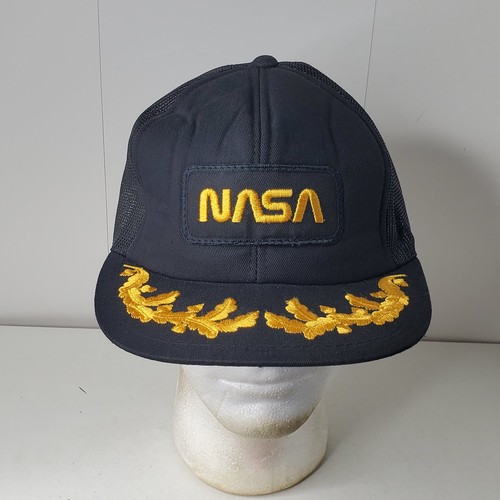 NASA Hat Yupoong Men's Adjustable Black Gold Embroidered Mesh Trucker