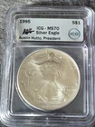 1995 S$1 American Silver Eagle ICG MS70 Signed Austin Hutto, CEO