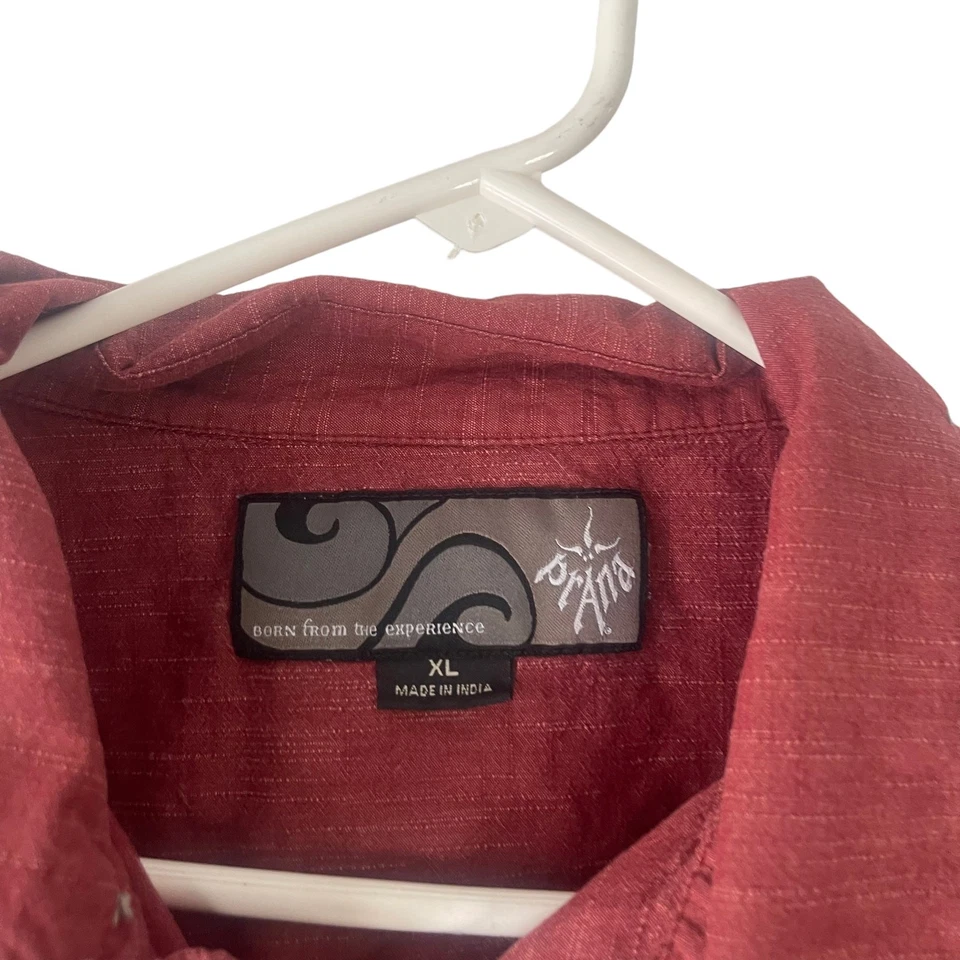 Prana Men's Size XL Red Short Sleeve Organic Cotton Outdoor Button Up Shirt - Image 4 of 4