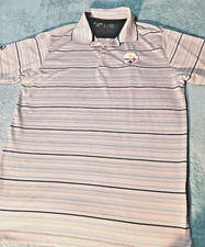 Pittsburgh Steelers Mens L Short Sleeve Polo Shirt Antigua NFL Gray Stripes