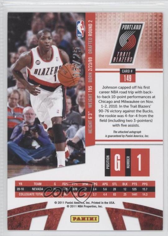 2010-11 Absolute Memorabilia 5/25 Armon Johnson #149 Rookie Auto RC 0m7