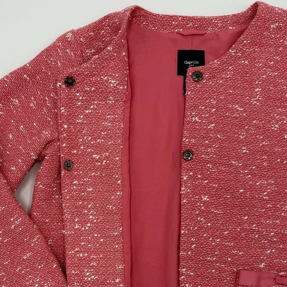 NWT Gap Kids Girls Boucle Jacket Pink White 2 Snap Closure 2 pockets Size XXL - Image 3 of 4